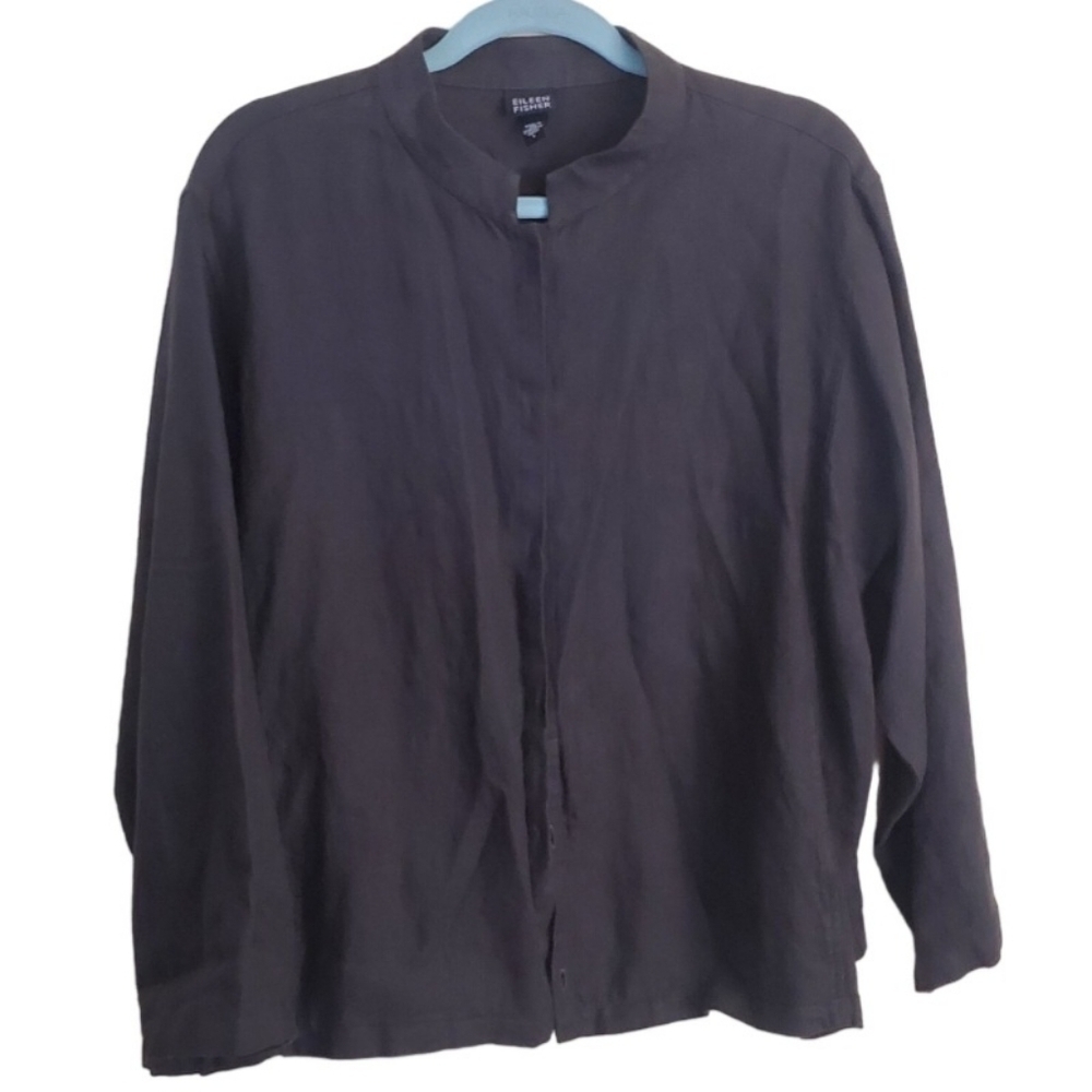 Eileen Fisher Vintage Minimalist Modest Lagonlook Black Linen Shacket Size L